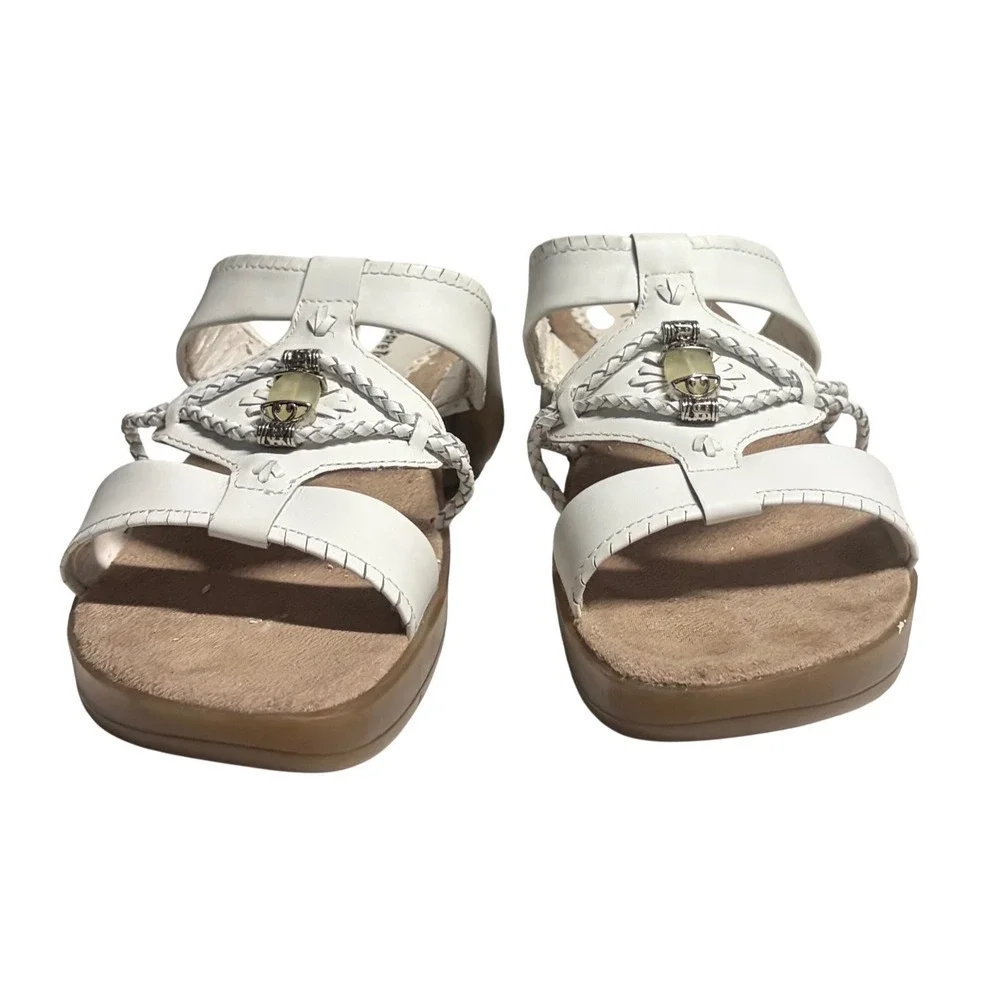 BareTraps Olinda White Leather Slide Sandals Size 9M Peeling inside Straps As Is